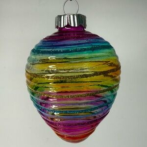 Christopher Radko Shiny Brite Glass Christmas Ornament Glitter Rainbow Stripes